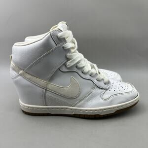 Nike Dunk Sky Hi Wedge Shoes Women Size 8.5 White Leather Hidden Heel Sneakers